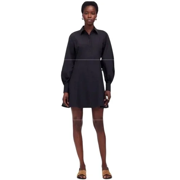 NEW MADEWELL Seamed Long-Sleeve Mini Shirtdress in Poplin Jet Black Size 0 - Picture 7 of 7